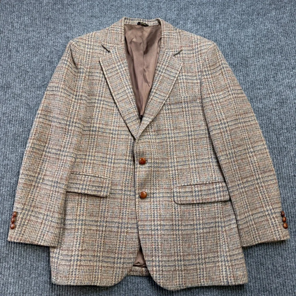 VTG Filenes Tweed Blazer Mens‎ 40 Brown Plaid Wool Sport Coat Jacket Old Money
